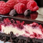 Decadent dark chocolate raspberry cheesecake dessert with rich flavors