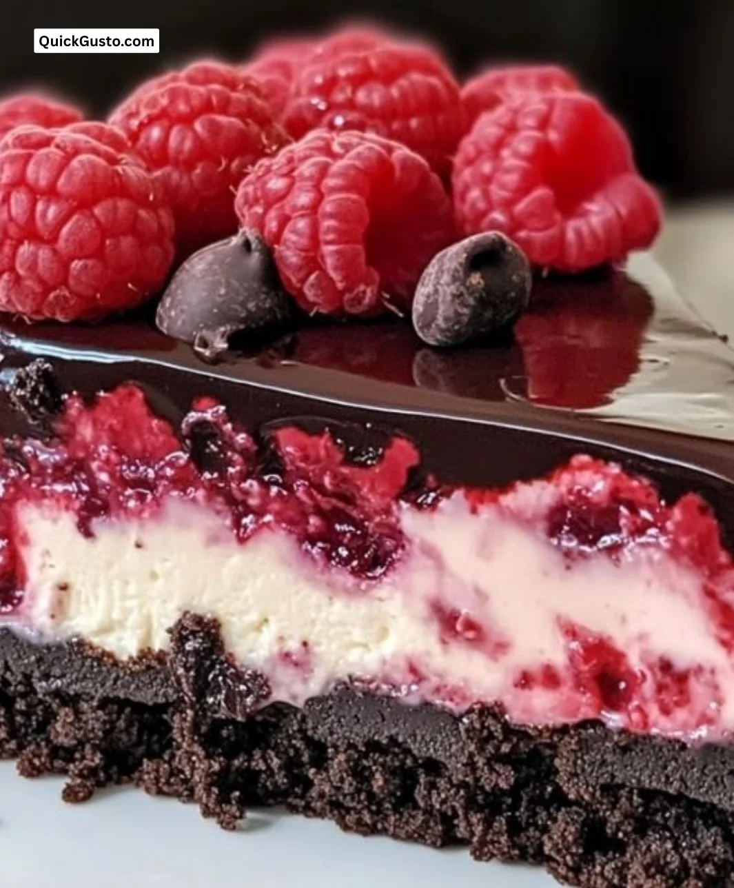 Decadent dark chocolate raspberry cheesecake dessert with rich flavors