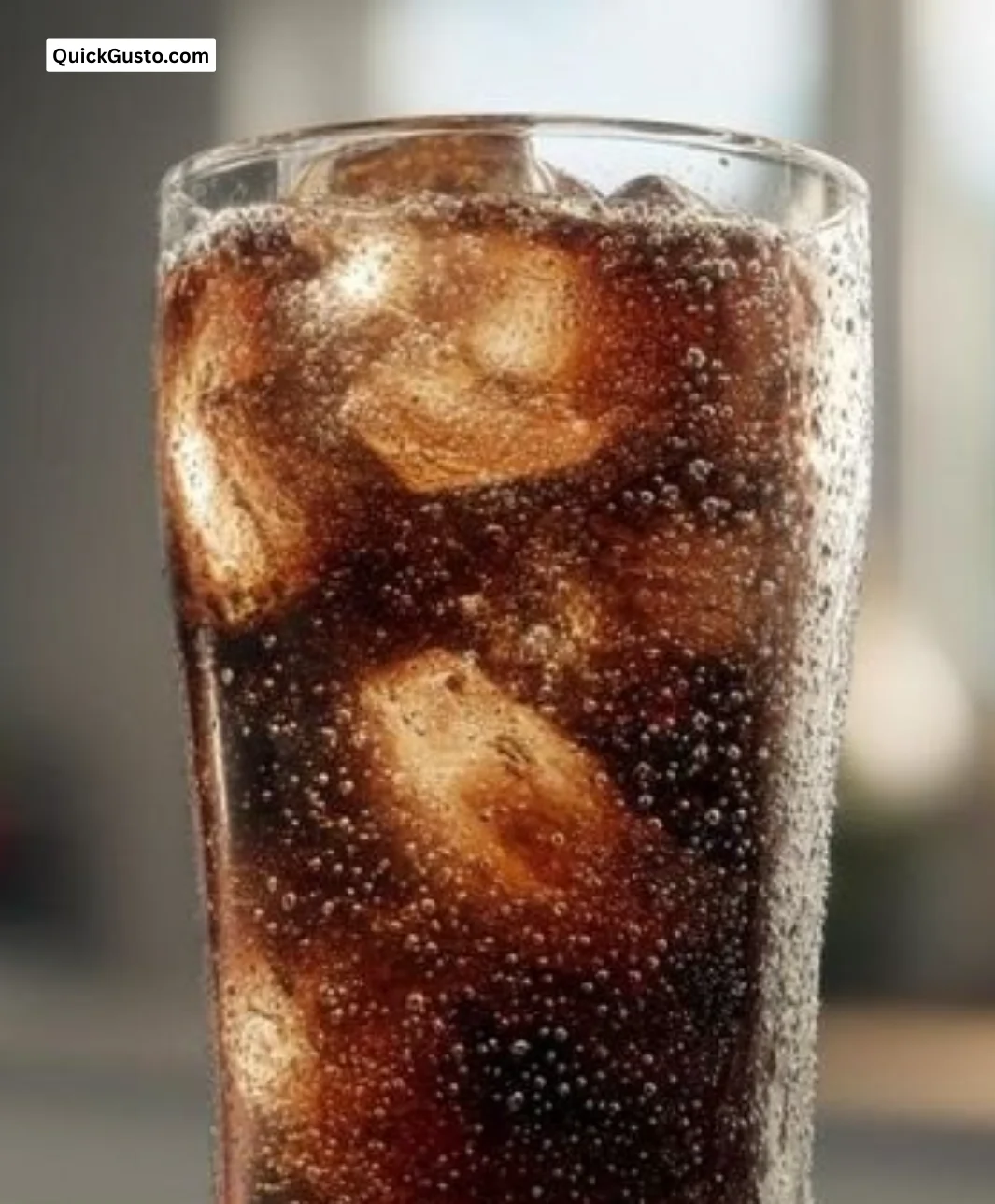 Delicious dirty soda served in a glass with ice and garnished with fruit.