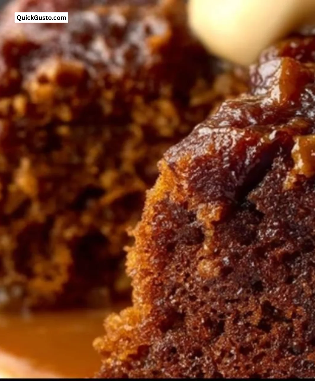 Slice of easy moist date cake on a plate with a fork