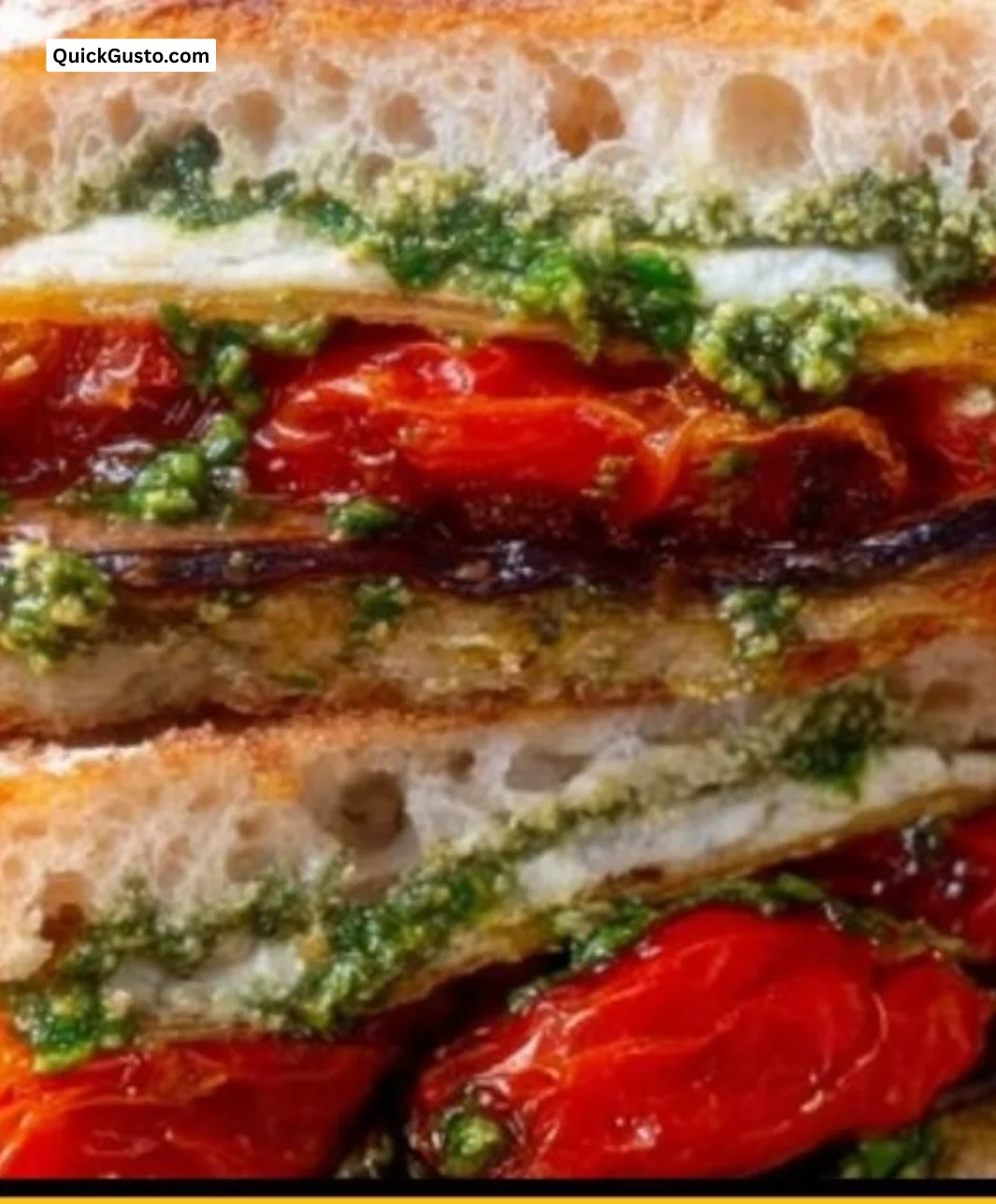 Delicious eggplant pesto sandwich with fresh vegetables and bread