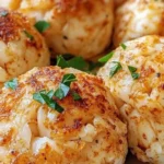 Delicious famous crab bombs served on a plate garnished with fresh herbs.
