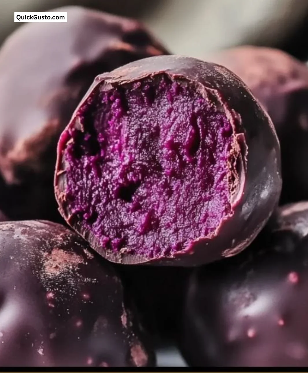 Delicious fudgy chocolate beet truffles in a rustic setting