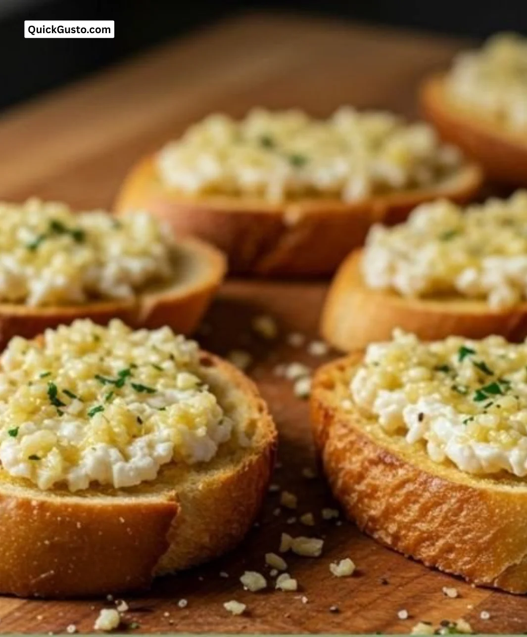 Garlic Butter Crab Toasts topped with fresh herbs and lemon