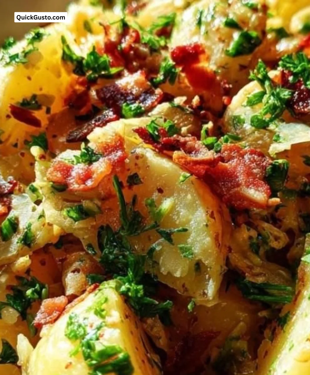 Delicious German Potato Salad with fresh herbs and a tangy dressing.