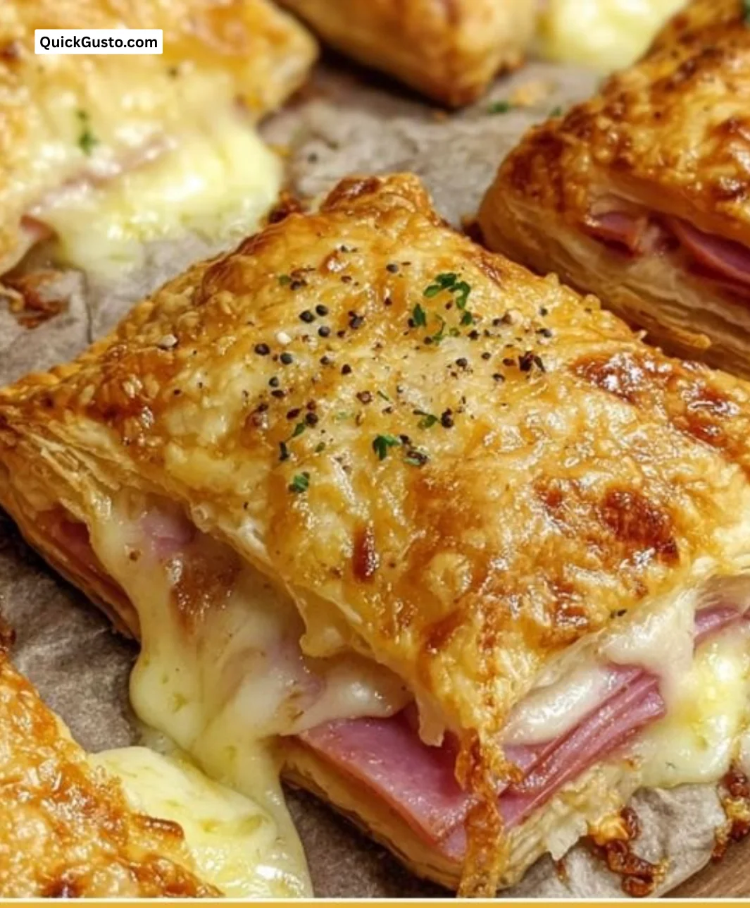 Delicious ham cheese puff pastry baked to golden perfection