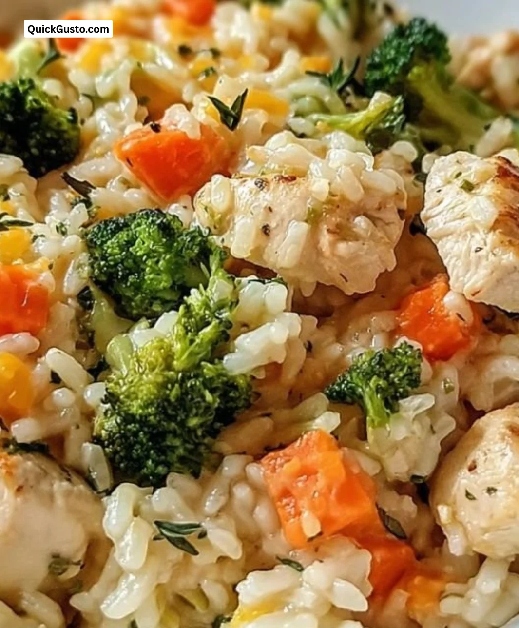 Healthy chicken rice casserole with vegetables in a baking dish