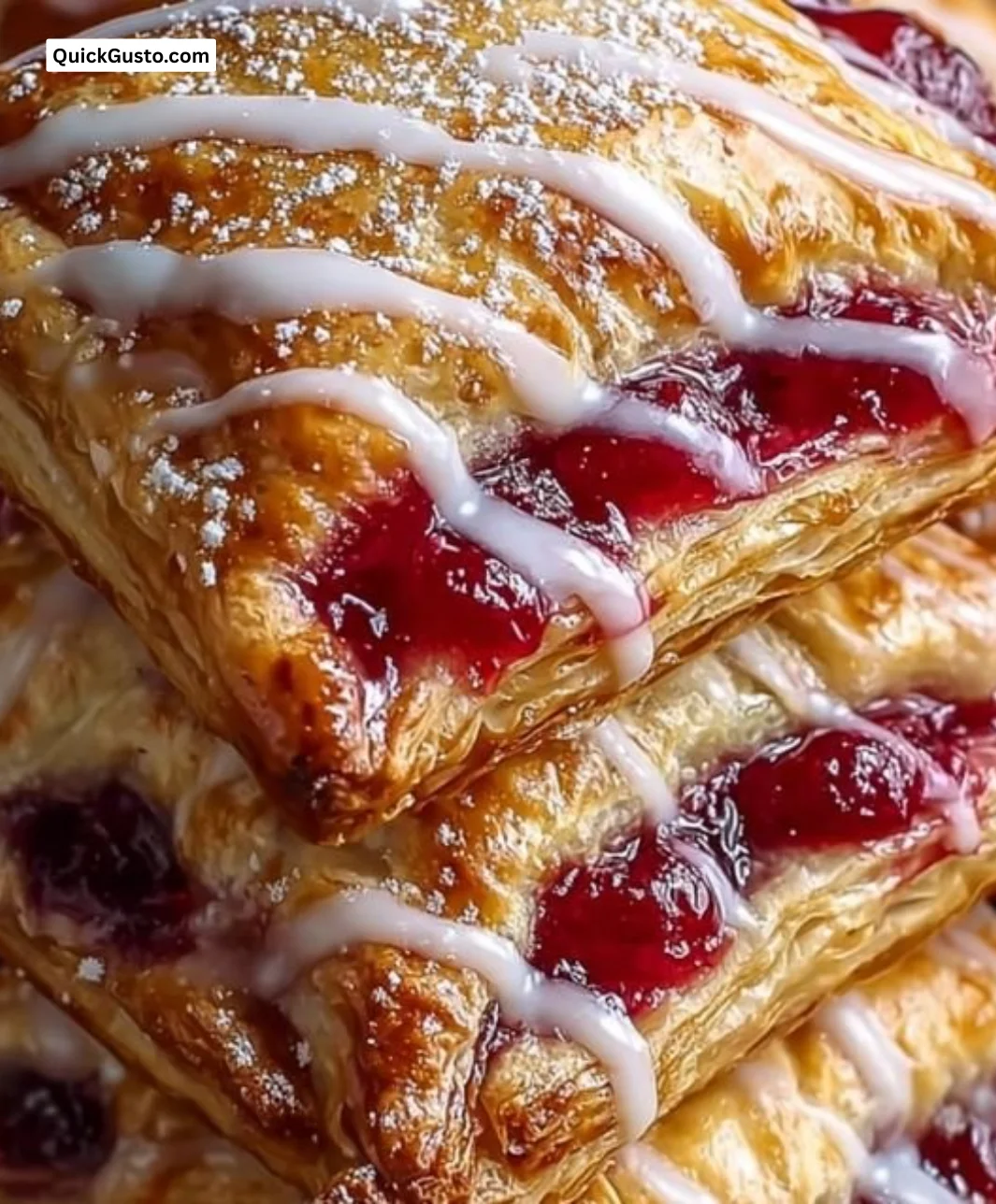 Freshly baked homemade cherry puff turnovers on a cooling rack