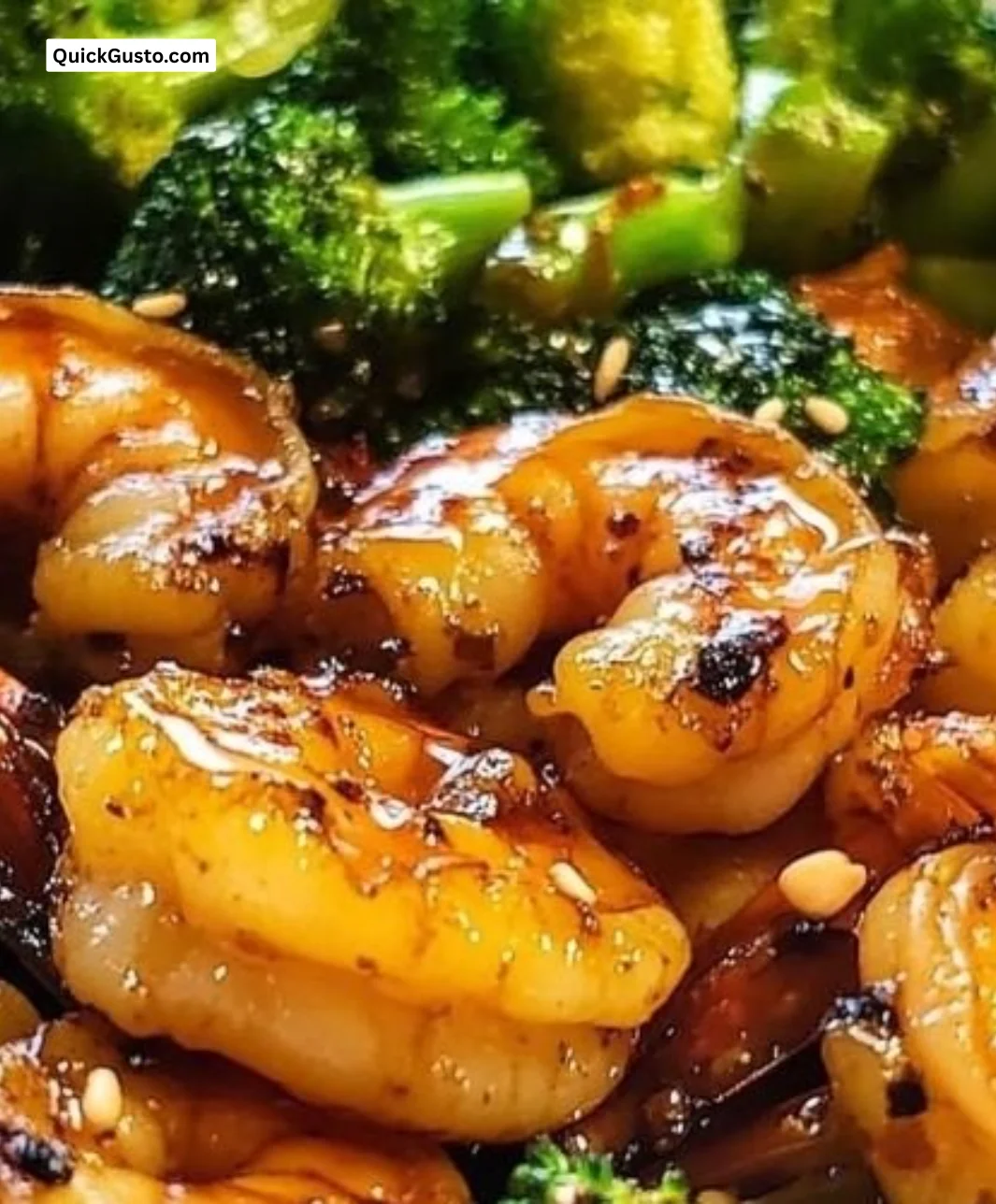 Delicious Honey Garlic Shrimp served with fresh broccoli