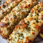 Delicious keto cauliflower garlic breadsticks on a plate
