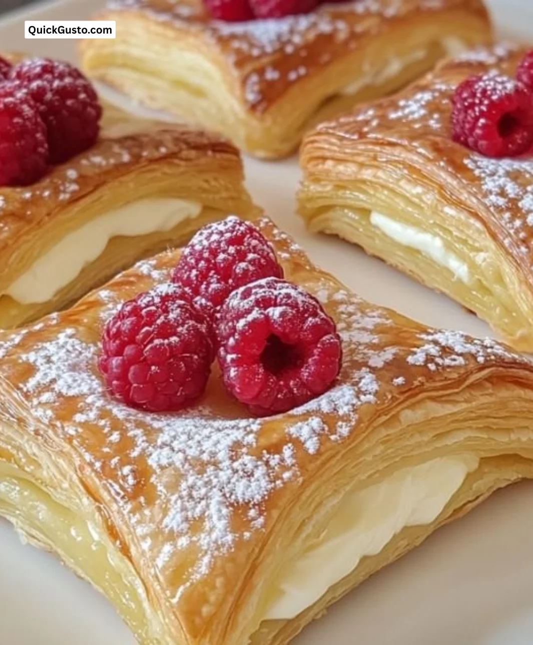 Lemon Raspberry Cream Cheese Danish garnished with fresh raspberries