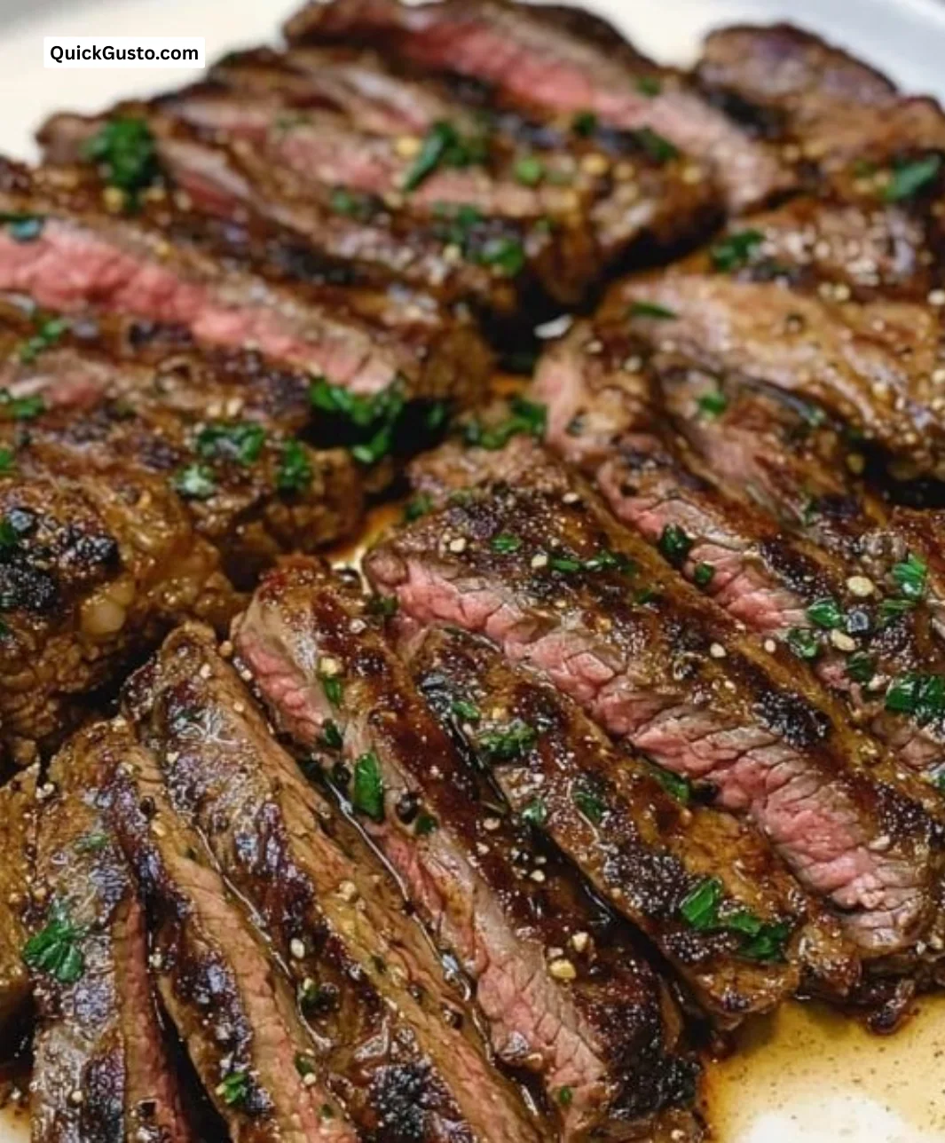 Delicious marinated skirt steak on a grill, ready to serve.