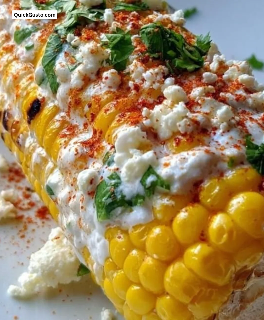 Delicious plate of Mexican Street Corn topped with cheese and spices