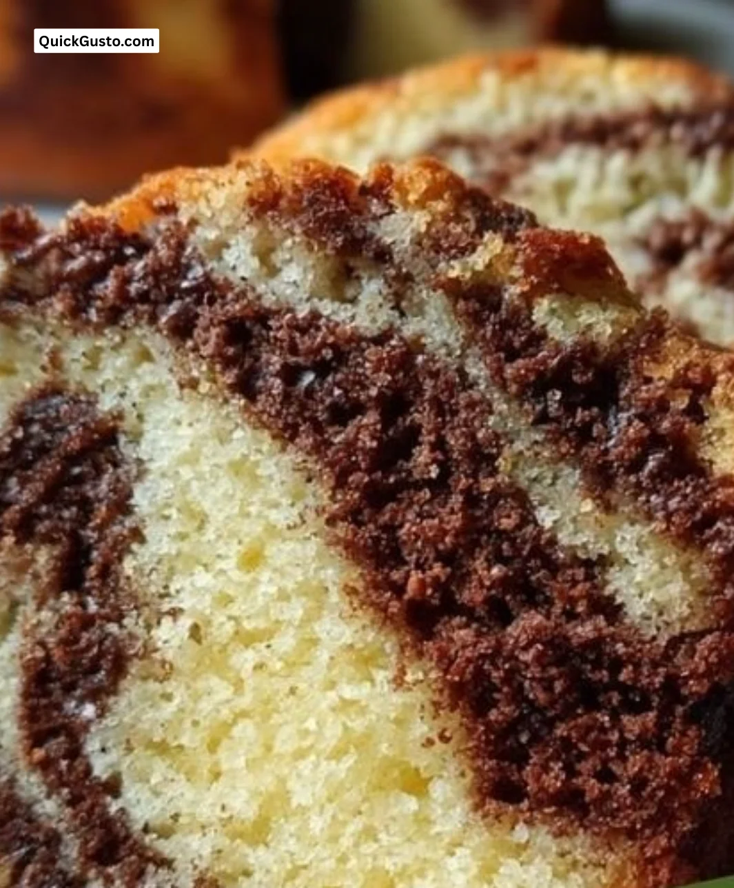 Delicious moist marble cake with swirls of chocolate and vanilla