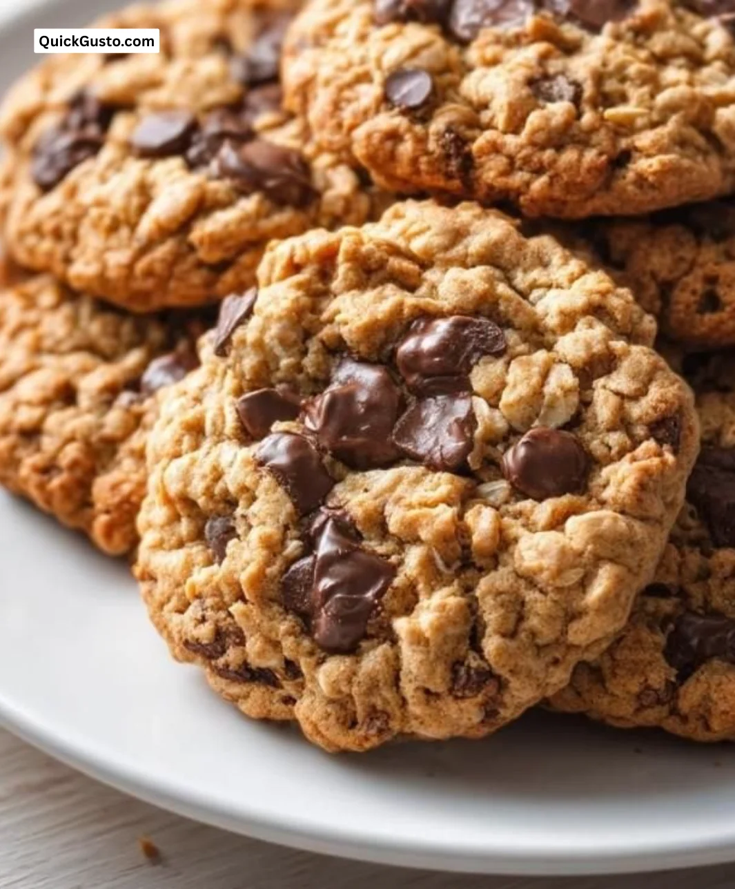 Delicious homemade oatmeal chocolate chip cookies on a baking tray.