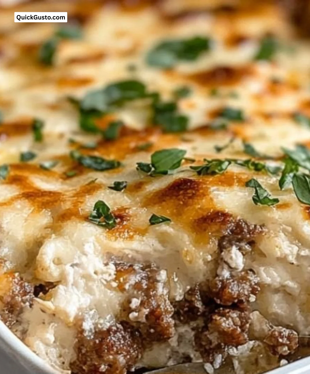 Pancake Sausage Casserole served with syrup and fresh fruits