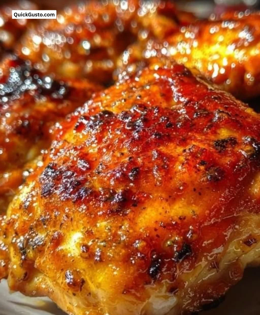 Delicious Peach-Glazed Chicken Thighs served on a plate.