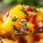 Bowl of vibrant pineapple mango salsa with fresh ingredients