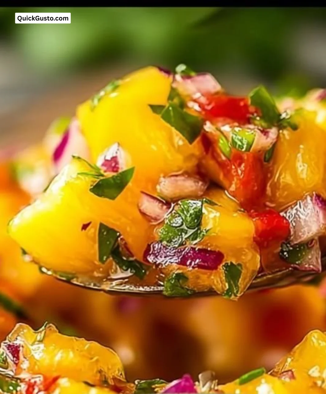 Bowl of vibrant pineapple mango salsa with fresh ingredients
