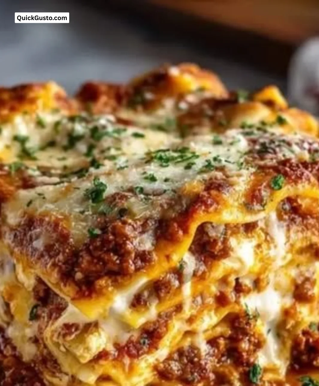 Quick and easy homemade lasagna with layers of pasta, cheese, and sauce.