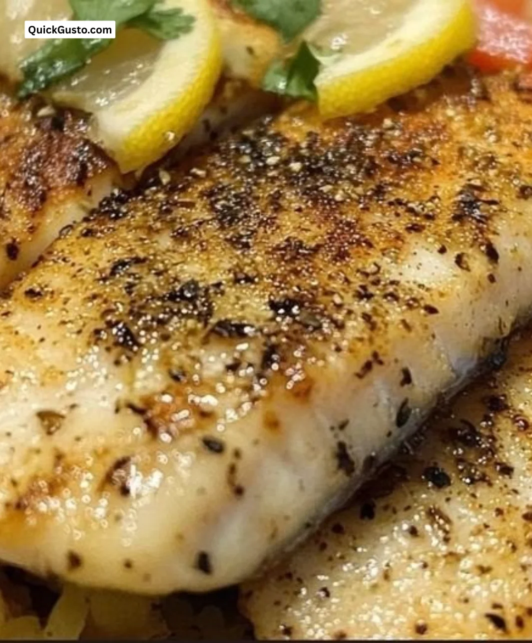 Quick lemon pepper fish fillet served on a plate with herbs