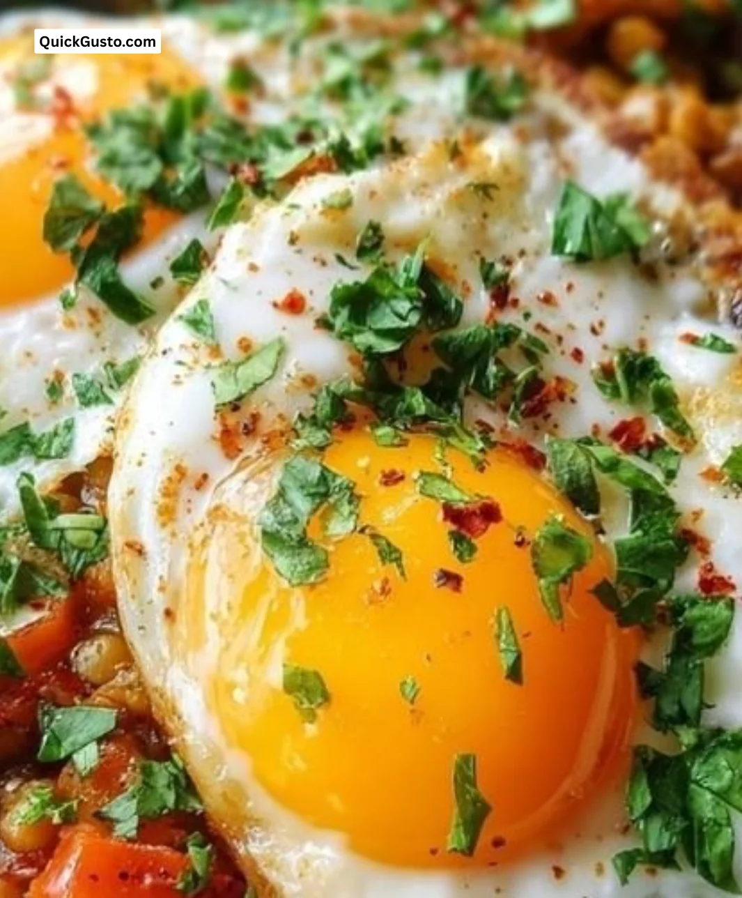 Savory lentil breakfast bowl topped with fresh vegetables and herbs