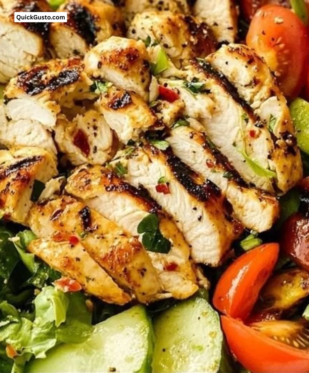 Delicious simple grilled chicken salad with fresh ingredients