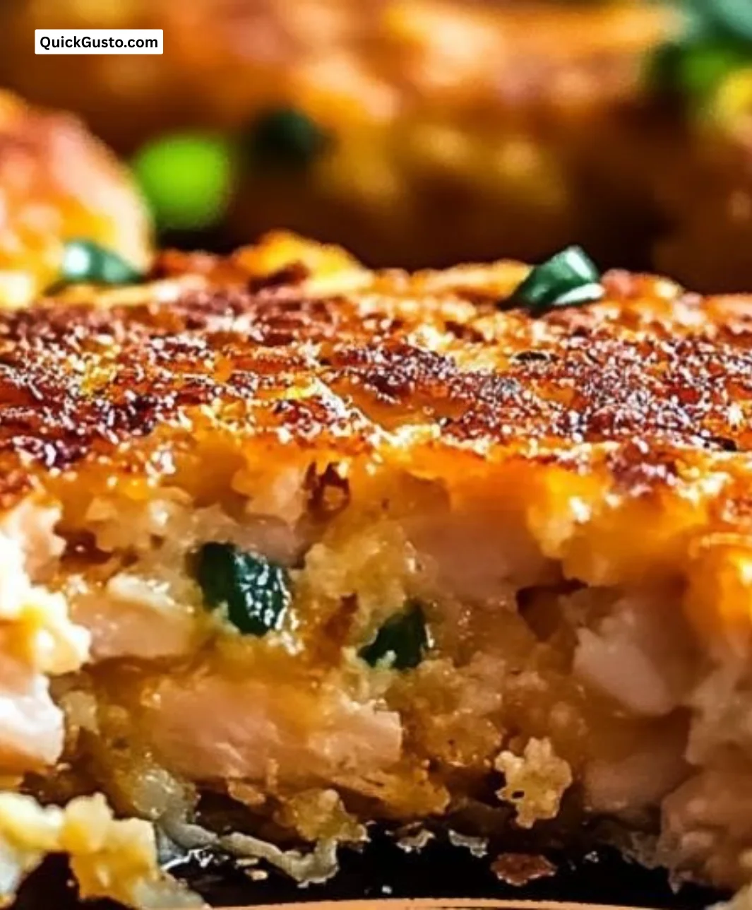 Southern fried salmon patties served on a plate with a side of dipping sauce.