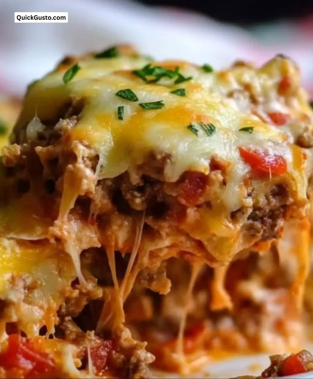 A delicious stuffed pepper casserole with colorful peppers and savory filling.