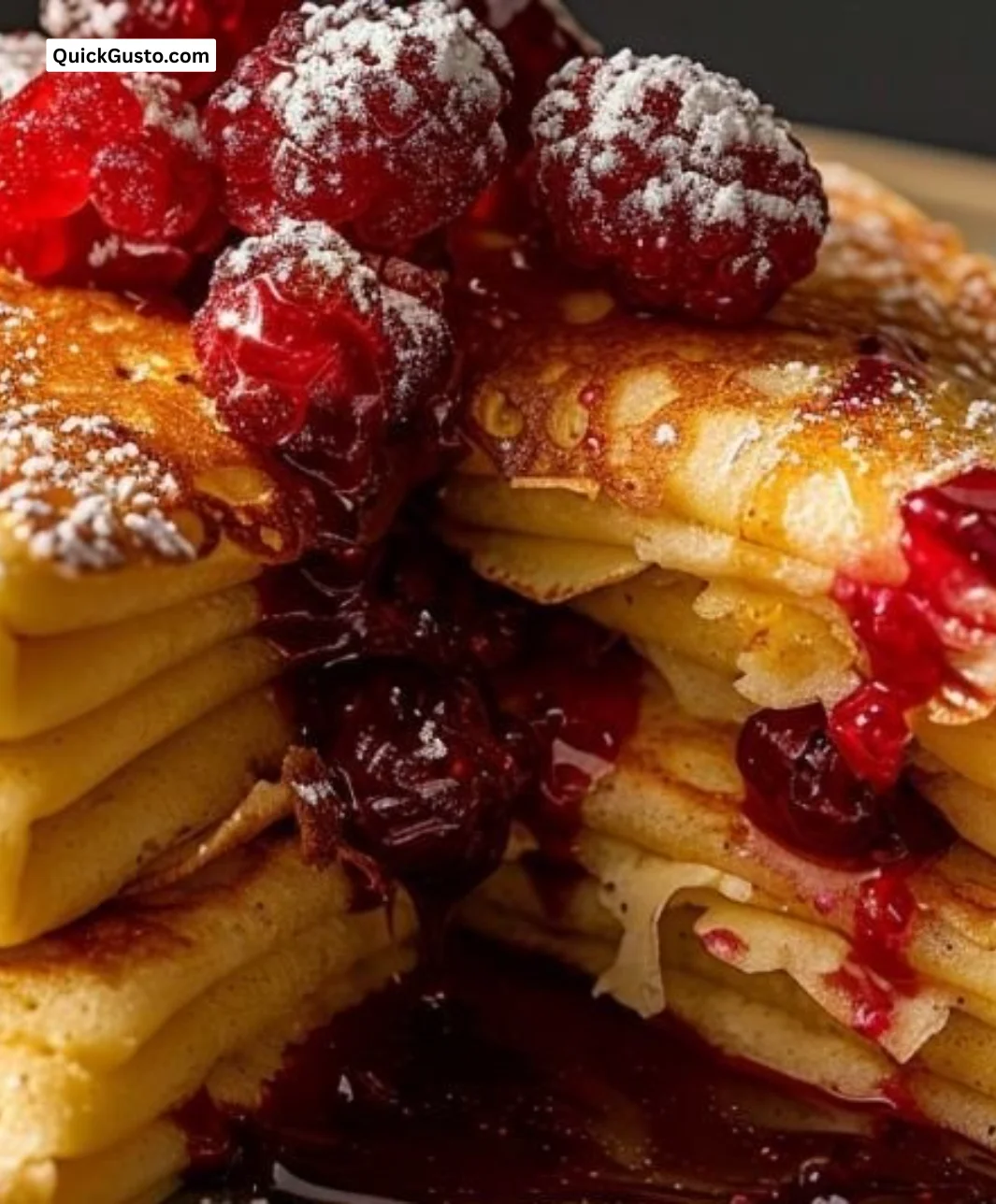 Delicious homemade Swedish pancakes served with berries and syrup.