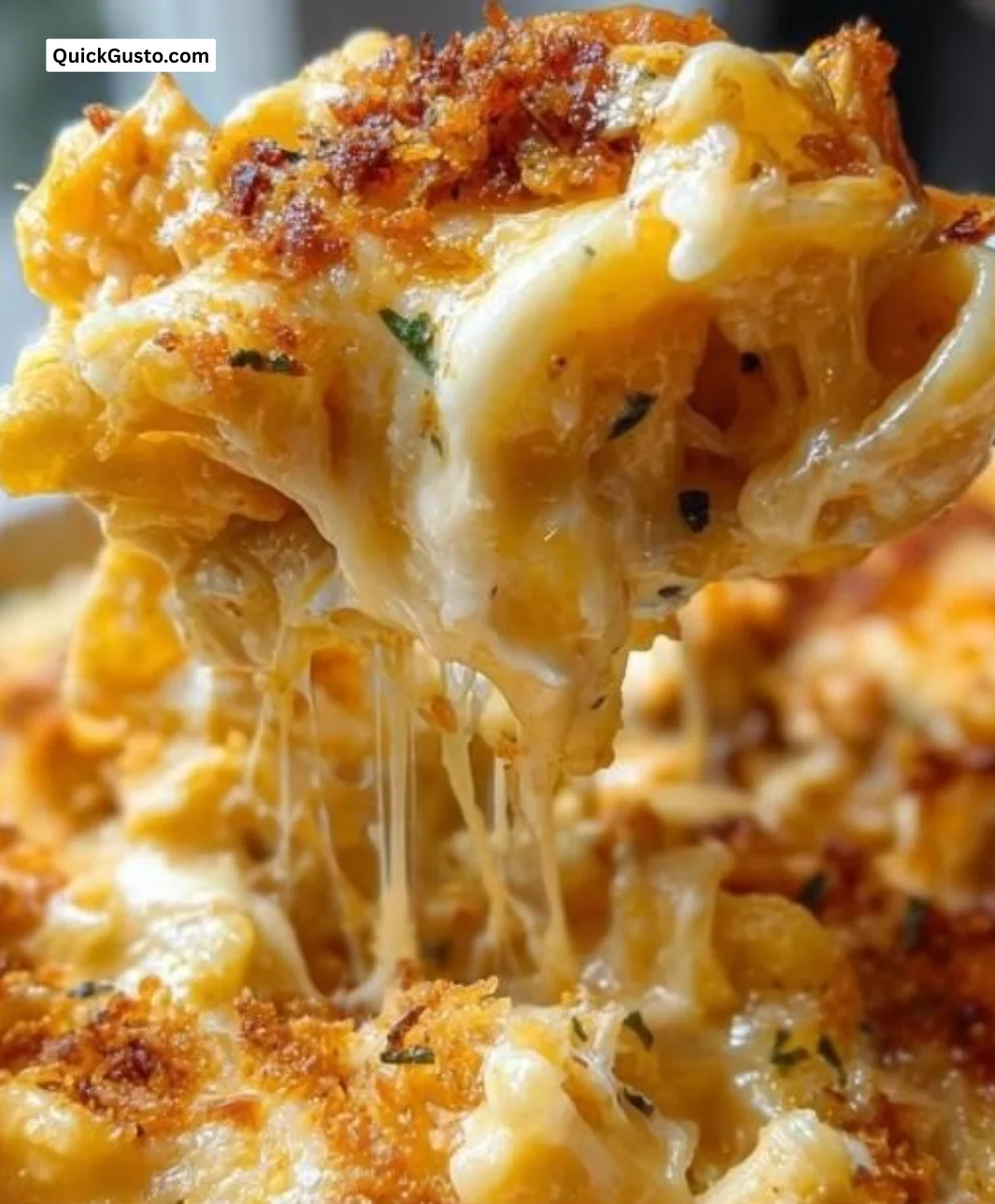 A bowl of delicious Tuna Noodle Casserole topped with breadcrumbs and herbs