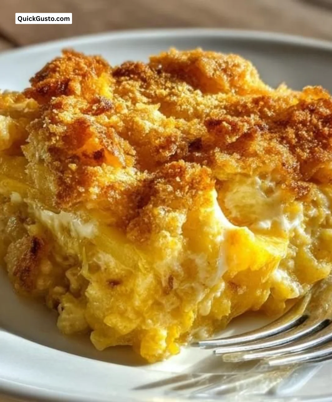 Baked yellow squash casserole topped with cheese and breadcrumbs