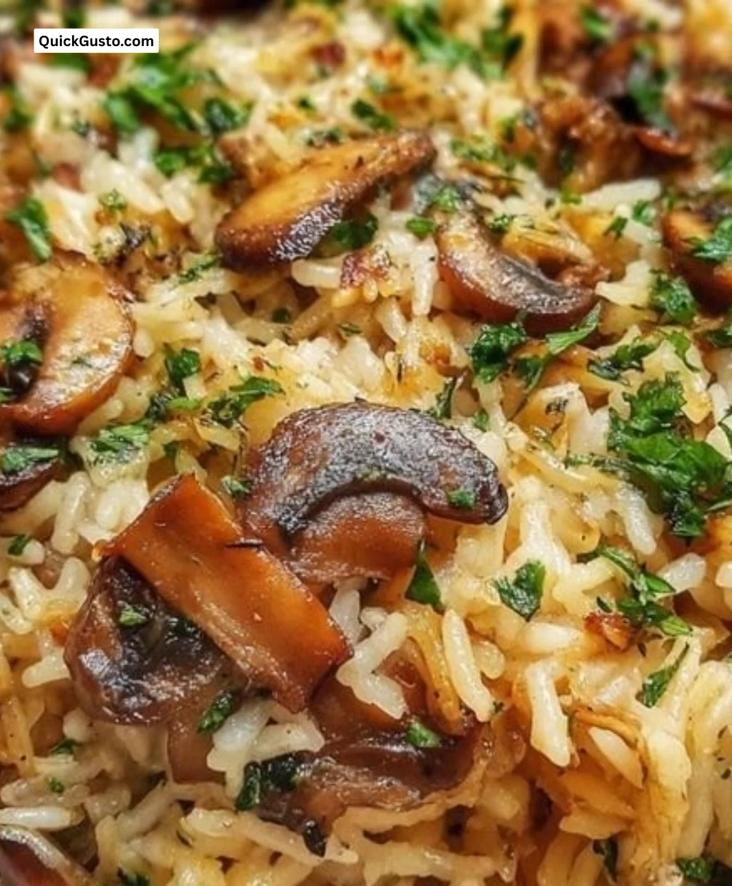 Vegetarian garlic mushroom rice bake with herbs and spices
