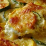 Zucchini and yellow squash au gratin baked with cheese and breadcrumbs