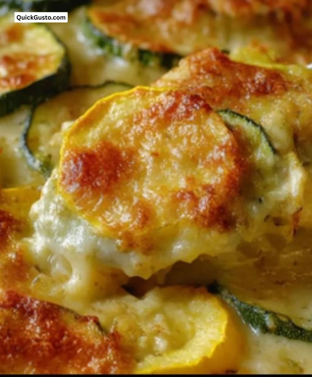 Zucchini and yellow squash au gratin baked with cheese and breadcrumbs