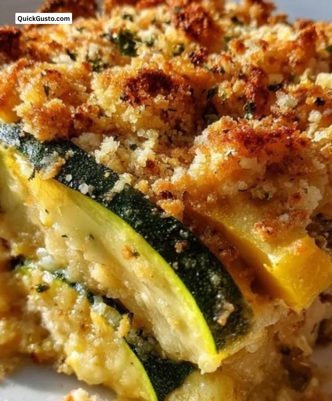 Delicious Zucchini Squash Casserole garnished and ready to serve