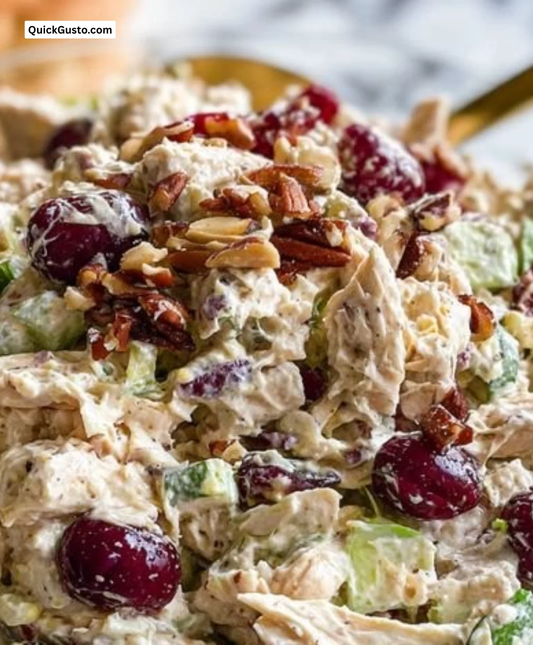 Delicious bowl of best ever chicken salad with fresh ingredients