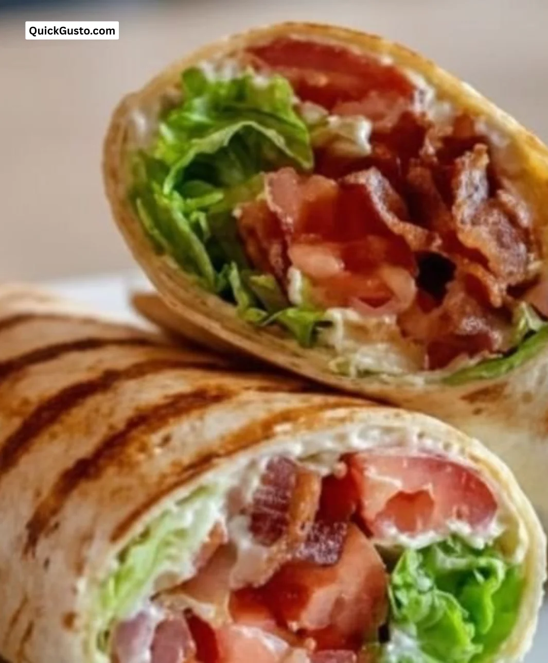 Delicious BLT wraps filled with lettuce, bacon, and tomato on a tortilla