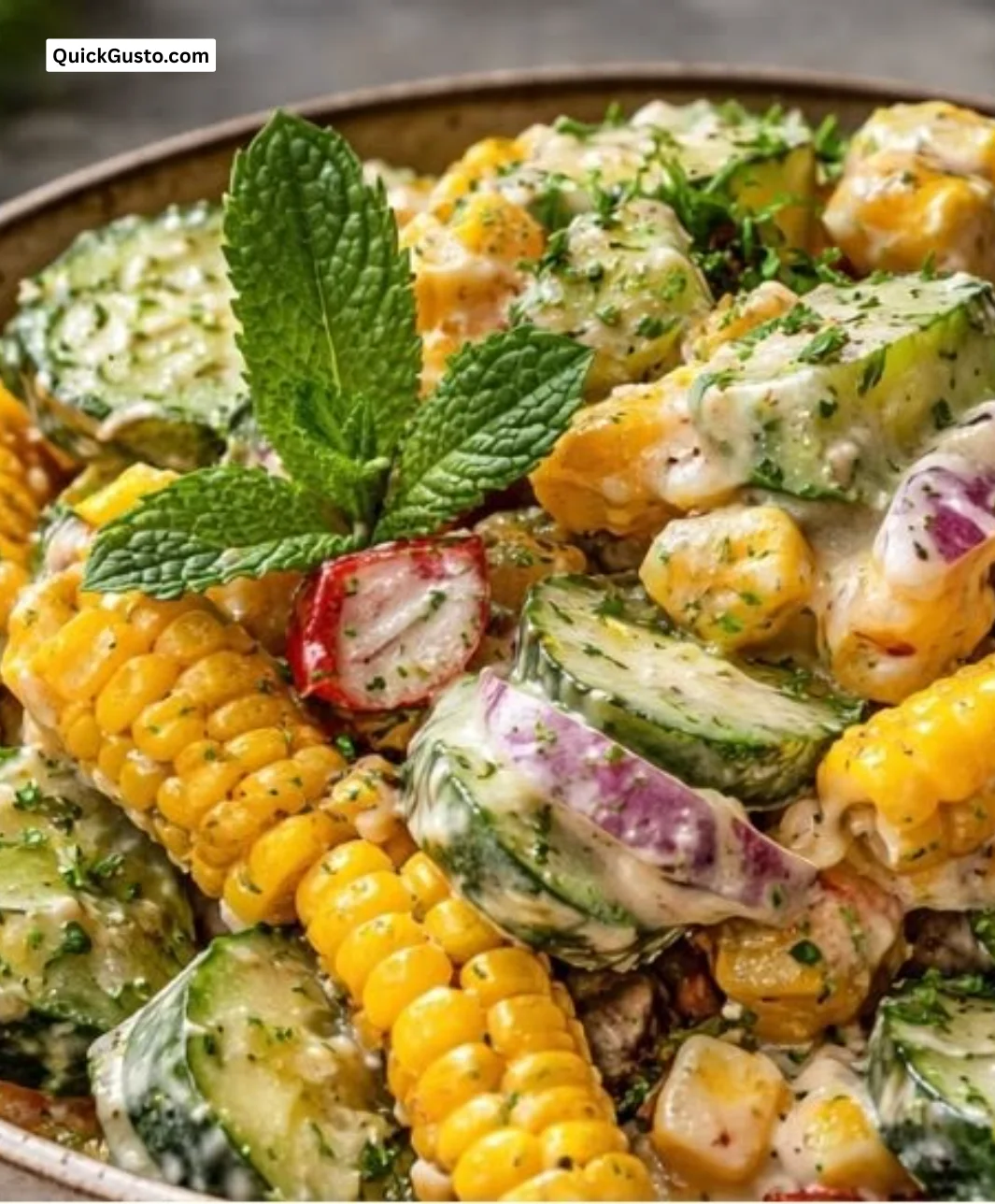 Bright and cooling Mexican cucumber salad with fresh vegetables and herbs