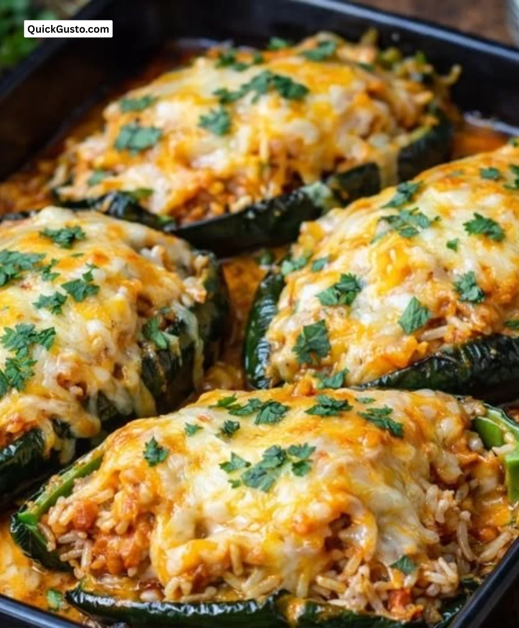 Delicious chicken stuffed poblano peppers served on a cozy dinner table