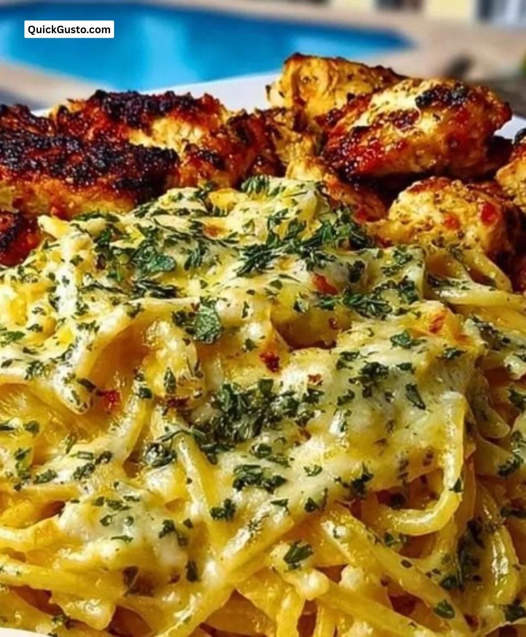 Creamy Velveeta Chicken Spaghetti served in a bowl