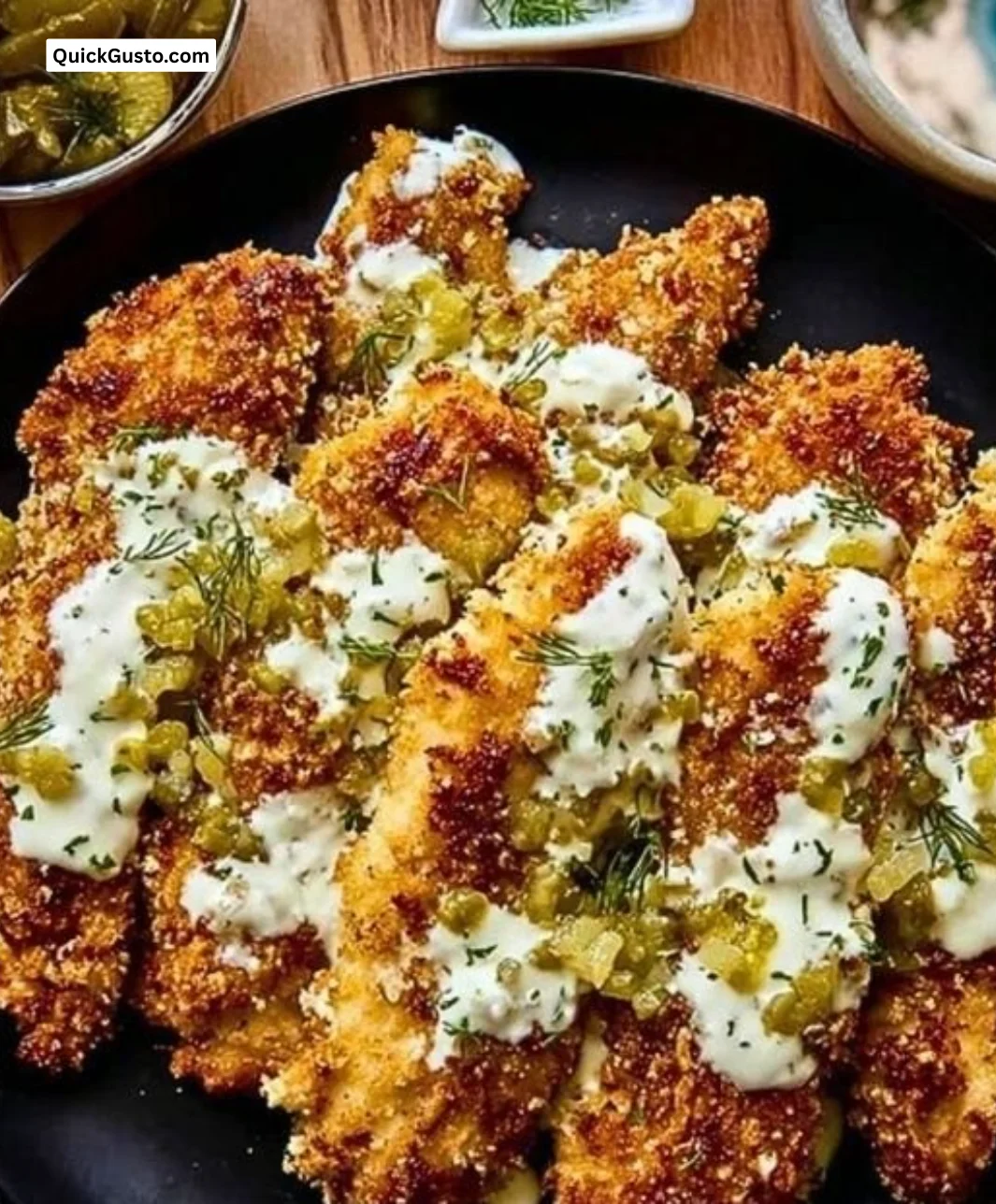 Delicious Dill Pickle Parmesan Chicken served with sides