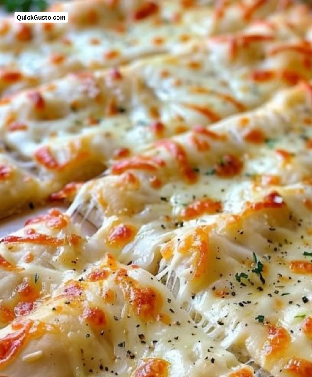 Easiest cheesy garlic breadsticks fresh out of the oven with melted cheese