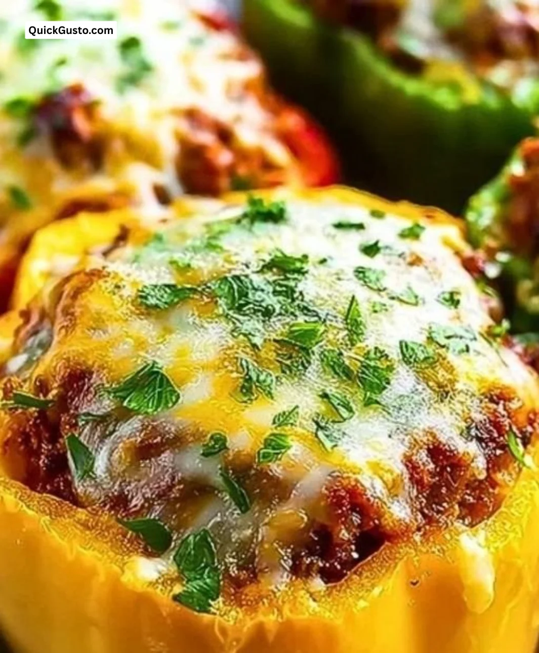Delicious easy baked stuffed peppers ready to serve for dinner.