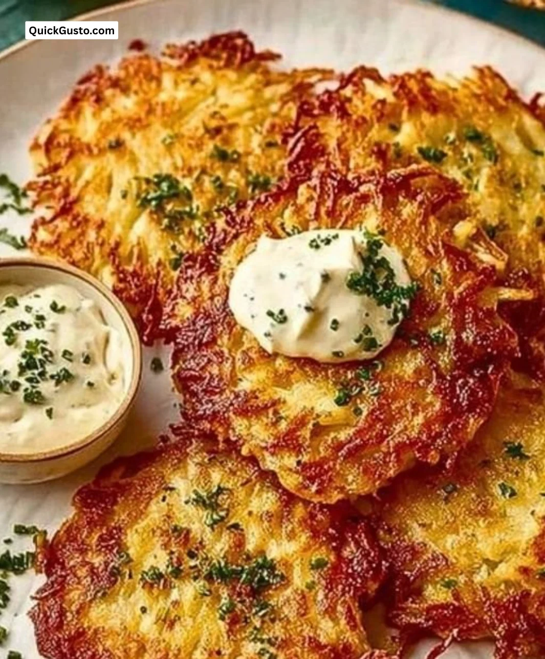 Delicious German potato pancakes served with applesauce and sour cream