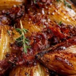 Honey-glazed shallots cooked with crispy bacon, a perfect savory side dish.