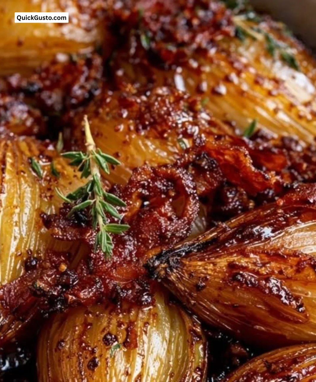 Honey-glazed shallots cooked with crispy bacon, a perfect savory side dish.