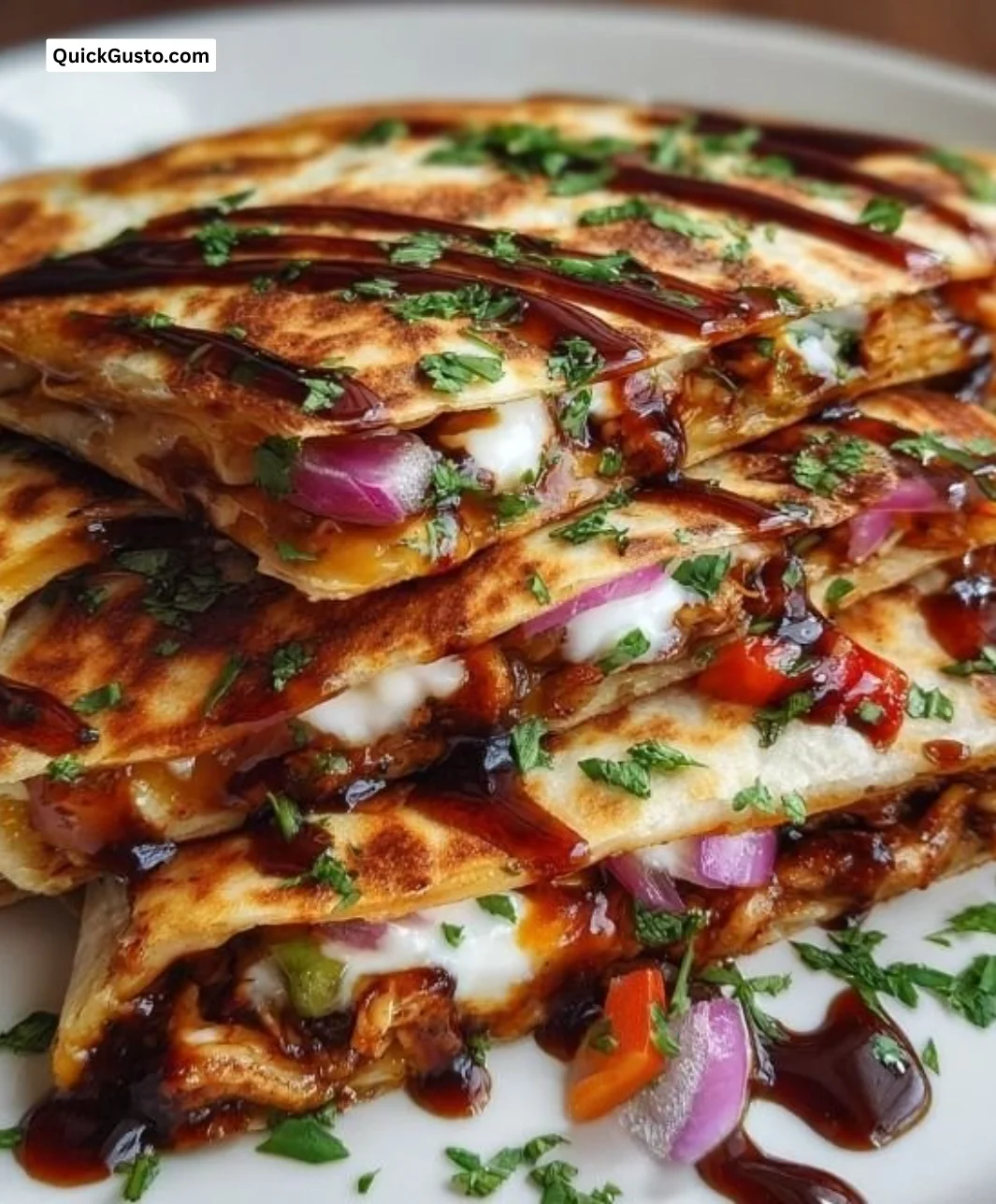 Hot Honey BBQ Chicken Quesadillas served with dipping sauce