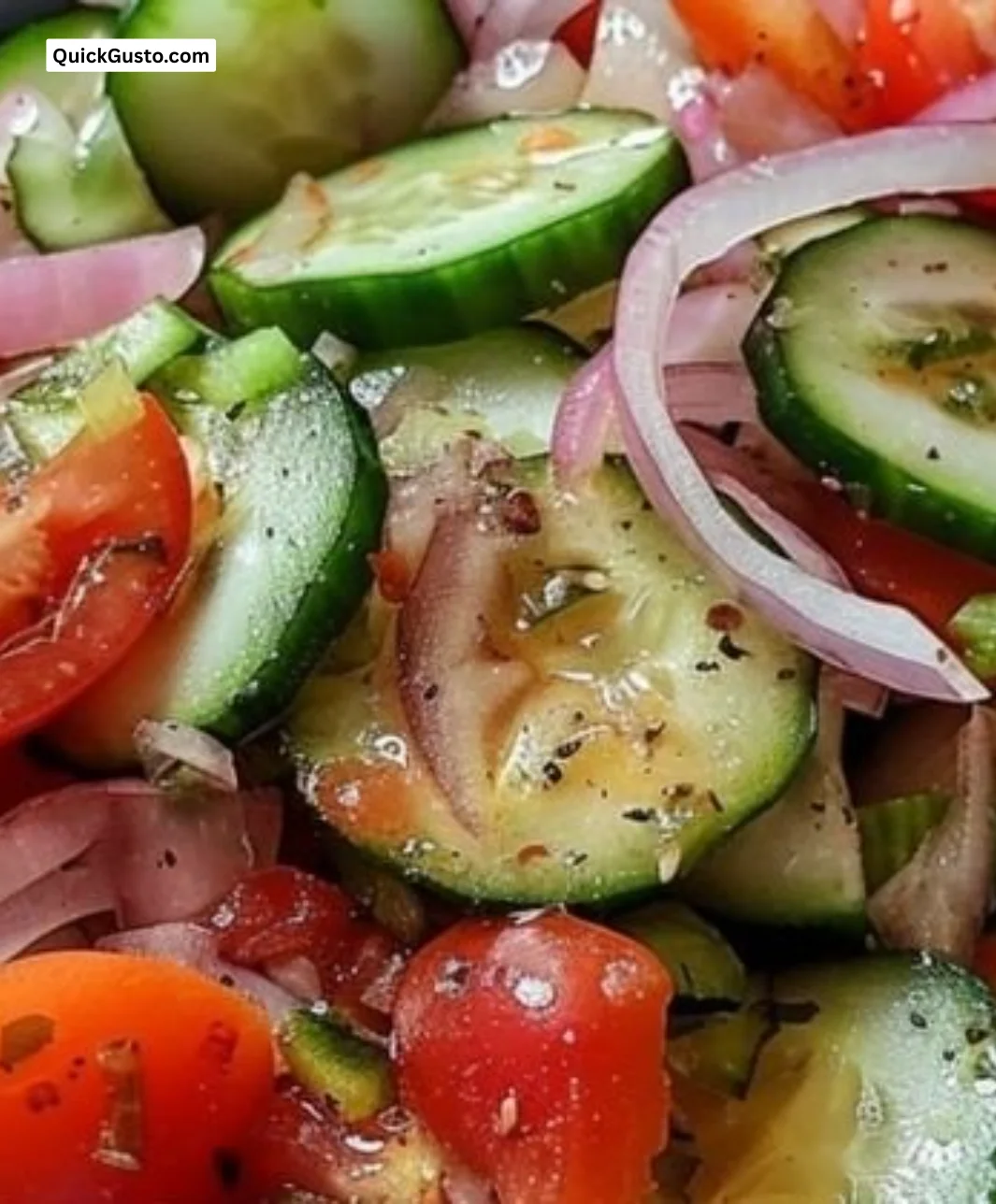 Marinated Cucumber Tomato Salad with onions served in a bowl
