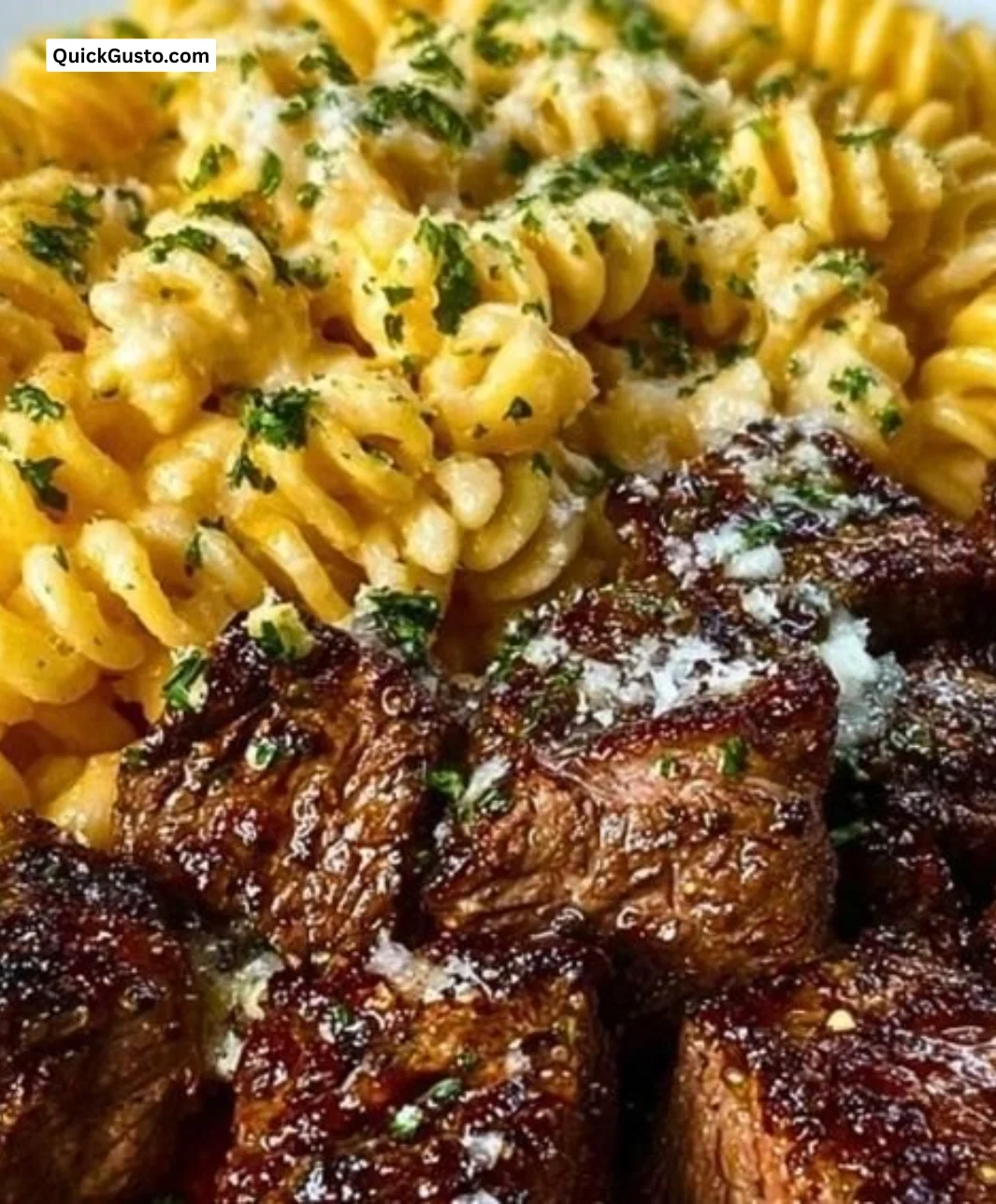 One-Pan Steak Bites with Cheesy Garlic Butter Noodles
